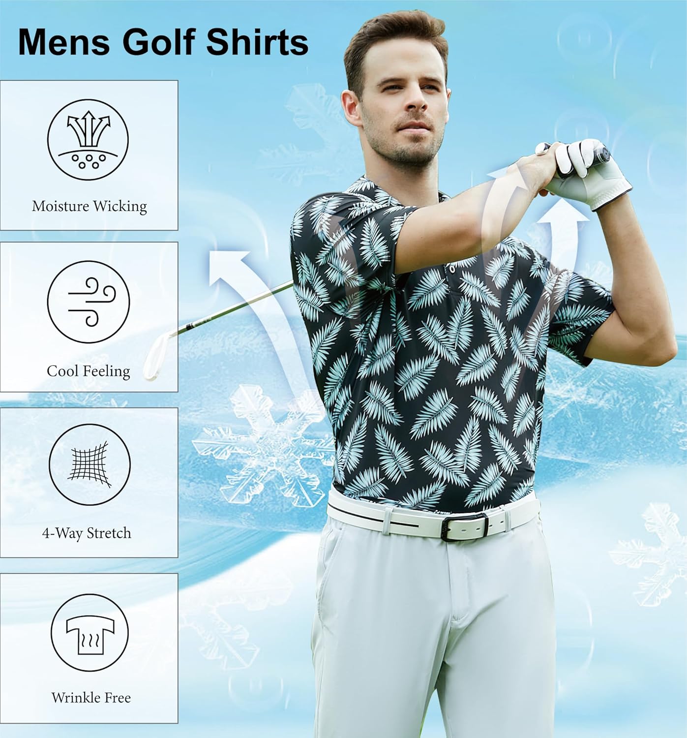 WARHORSEE Golf Polo Shirts for Men Short Sleeve Wrinkle Free 4 Way Stretch Moisture Wicking Performance Collared Tshirts