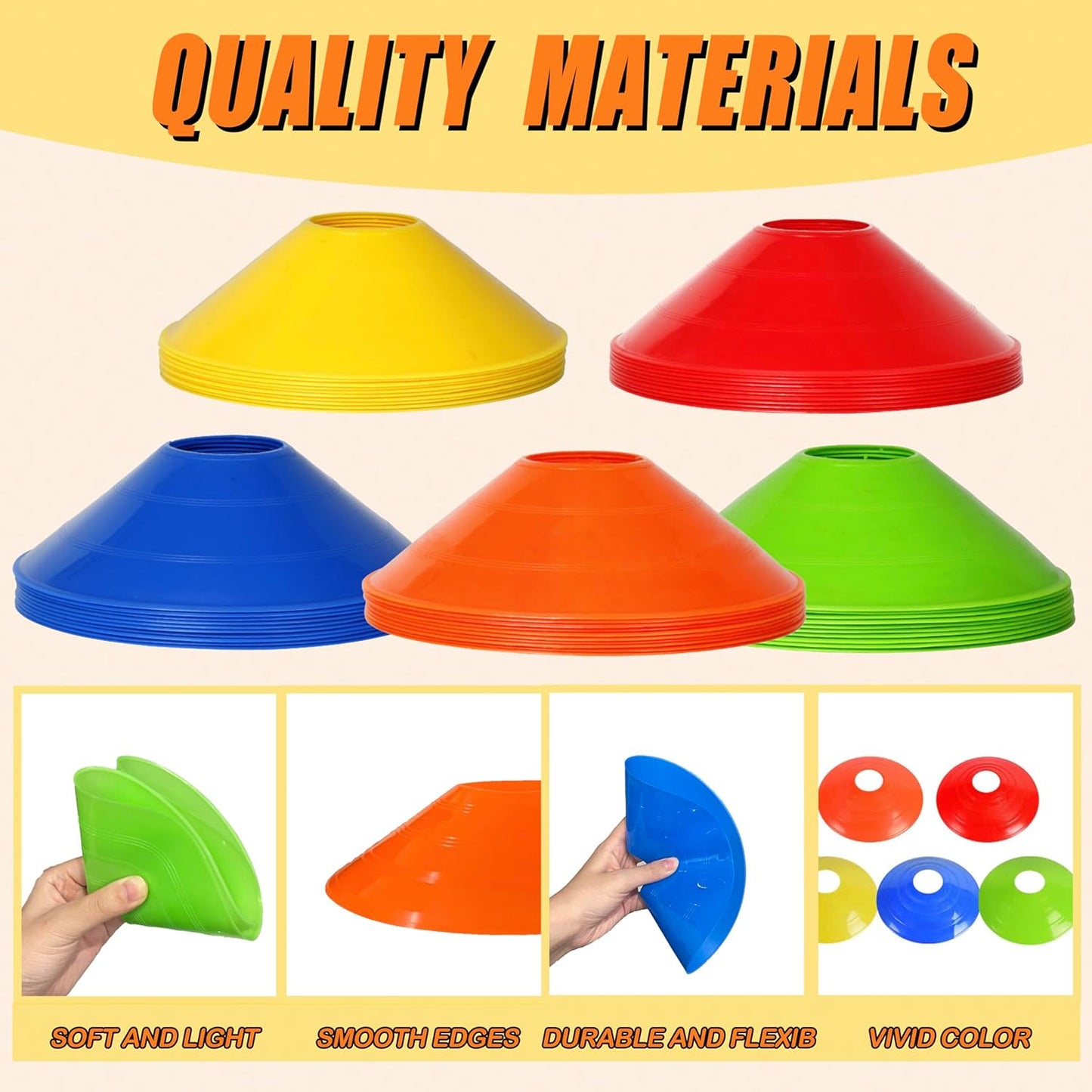 Disc Cones for Sports Training, 25/50 Pack Agility Soccer Cones with Carry Bag and Holder, Soccer, Football, Basketball, Coaching, Practice Equipment, 5 Color