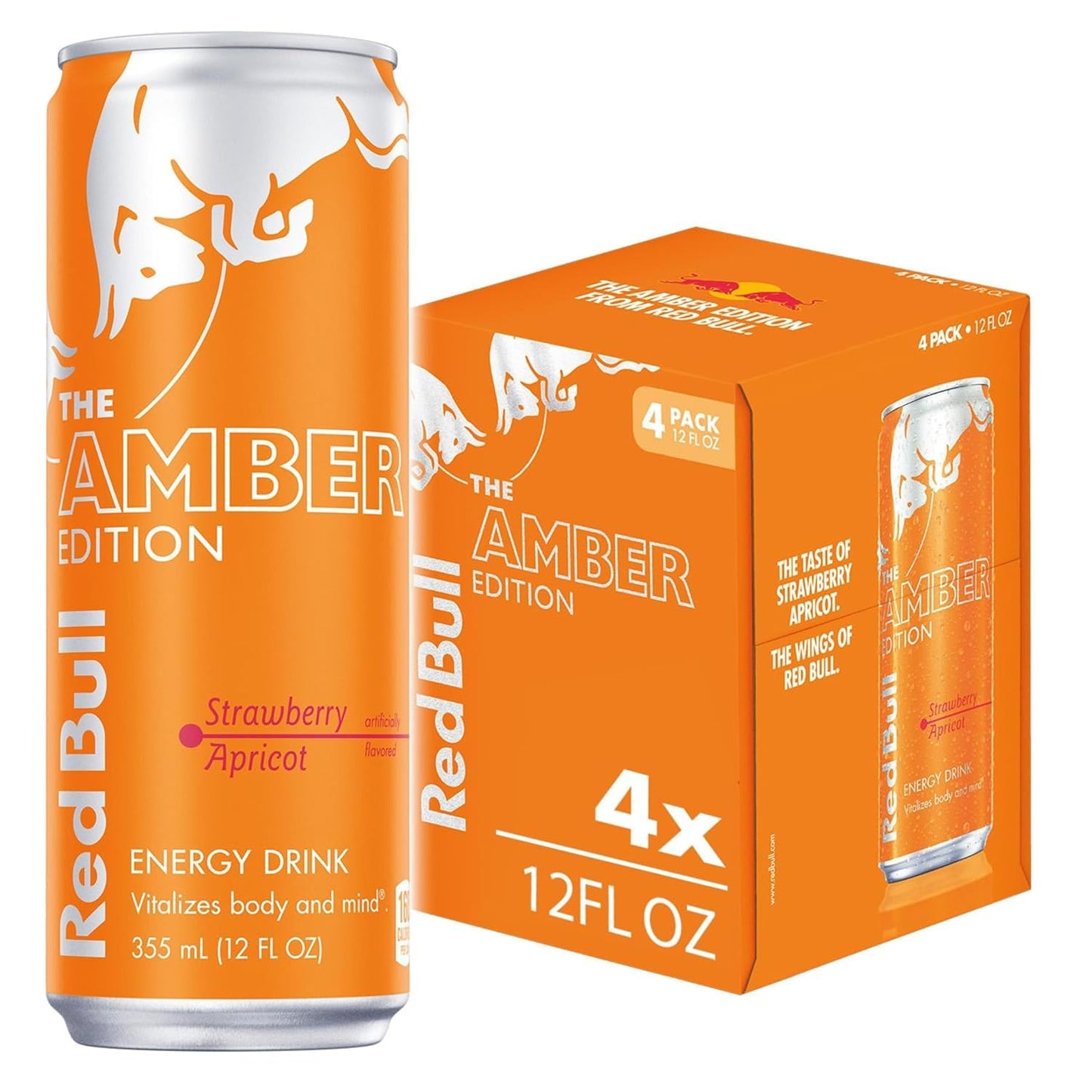 Red Bull Amber Edition Energy Drink, Strawberry Apricot, 114mg Caffeine, 12 fl oz, Pack of 4 Cans