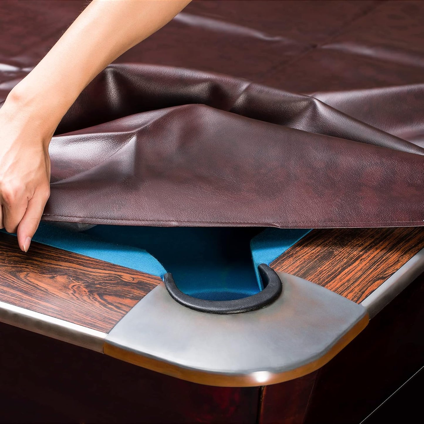 Pool Table Cover,Heavy Duty Leatherette Billiard Pool Table Covers,Waterproof&Tearproof Cover for Pool Table,7/8/9 Foot Fitted(8FT/Brown)