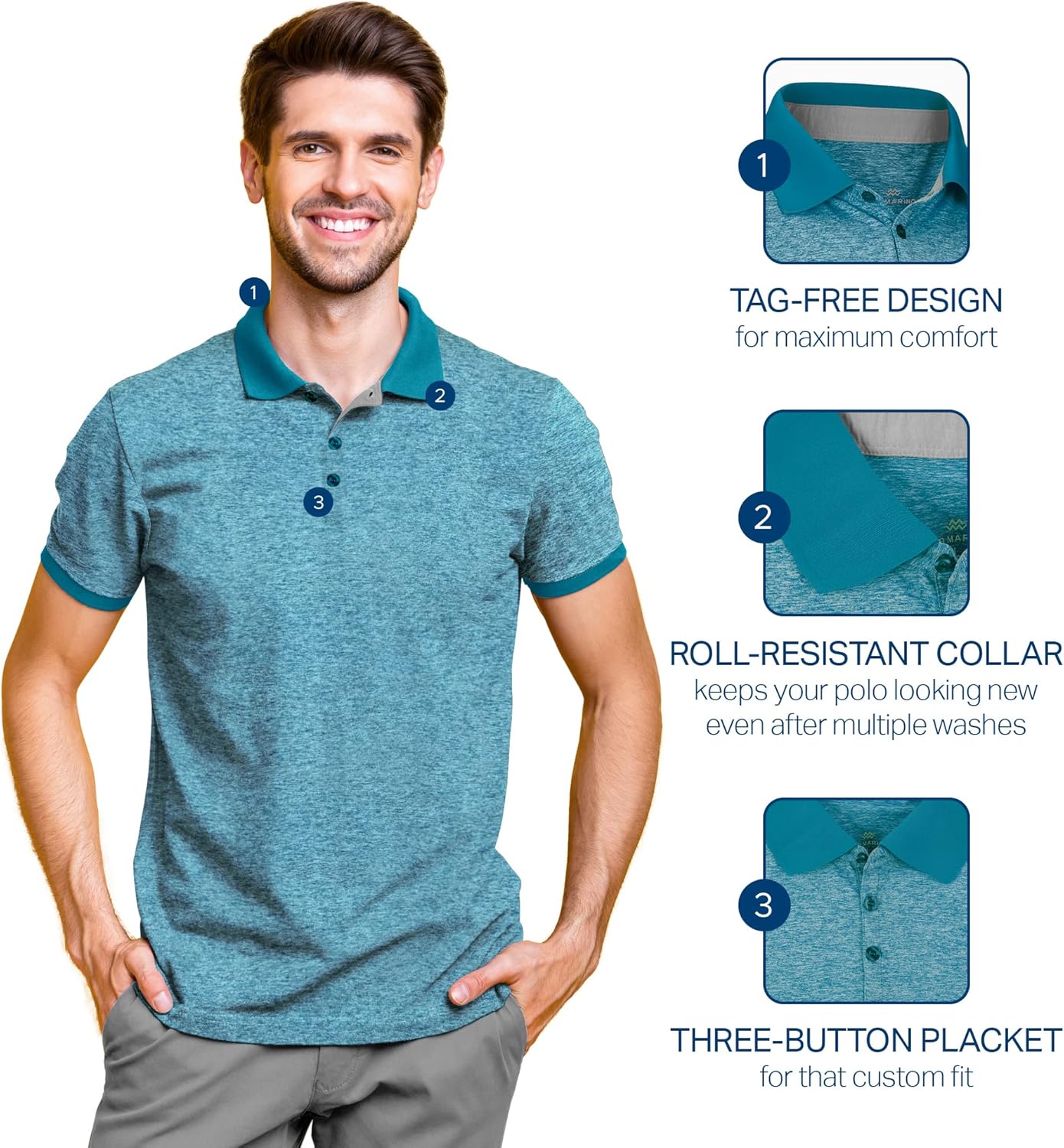 Mio Marino Golf Polo Shirts for Men - Dry Fit - Ultra-Thin Breathable Fabric