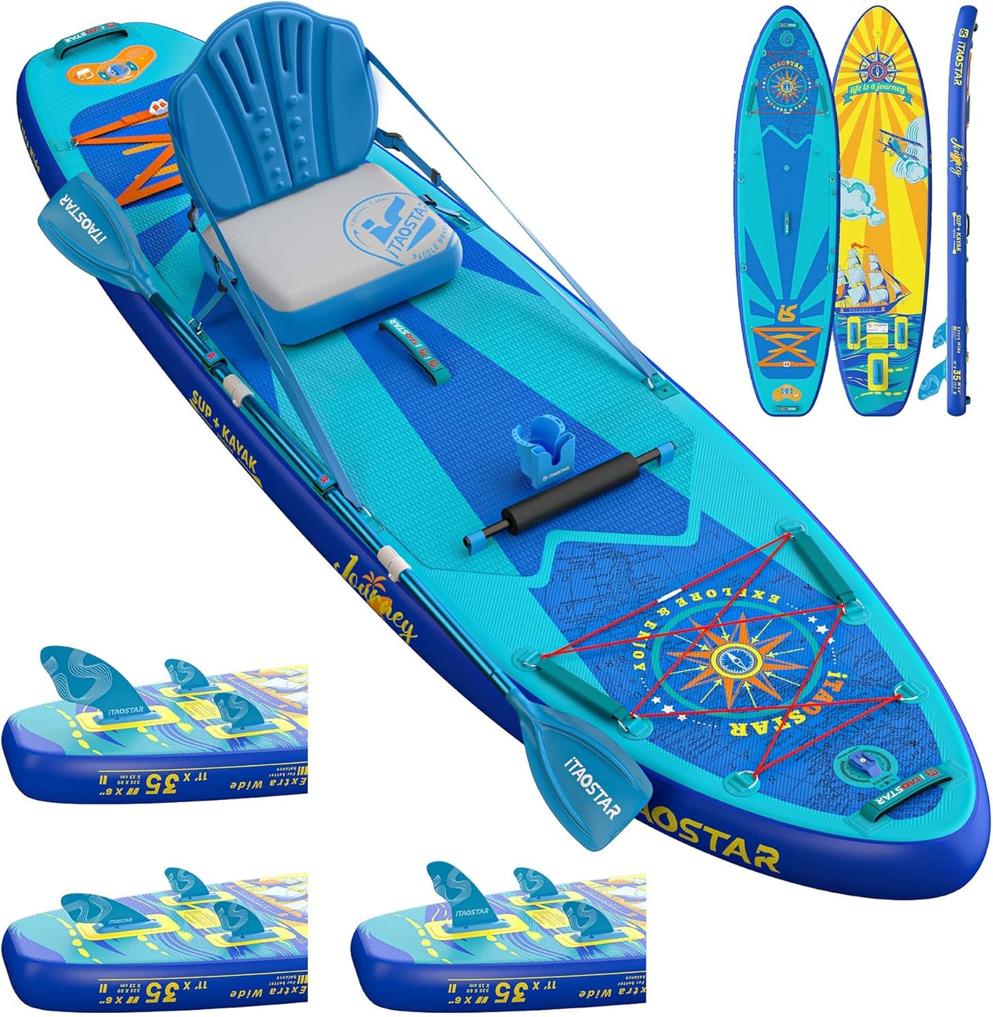 Journey 11'6" / 11'×34" / 11'×35" Extra Wide Paddle Board, One-Stop Premium SUP Board Accessories, Tailored Fins, Stable Inflatable Stand Up Paddle Boards for Youth/Adults of All Skill Levels