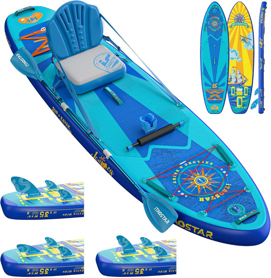 Journey 11'6" / 11'×34" / 11'×35" Extra Wide Paddle Board, One-Stop Premium SUP Board Accessories, Tailored Fins, Stable Inflatable Stand Up Paddle Boards for Youth/Adults of All Skill Levels