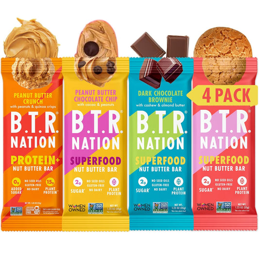 B.T.R. Nation Superfood Keto Protein Bars - Plant Based Vegan Protein | (4 Pack) (Sampler Pack) | Low Carb Food, Low Calorie, Gluten Free, No Sugar Alcohols, Boosted with Superfoods!
