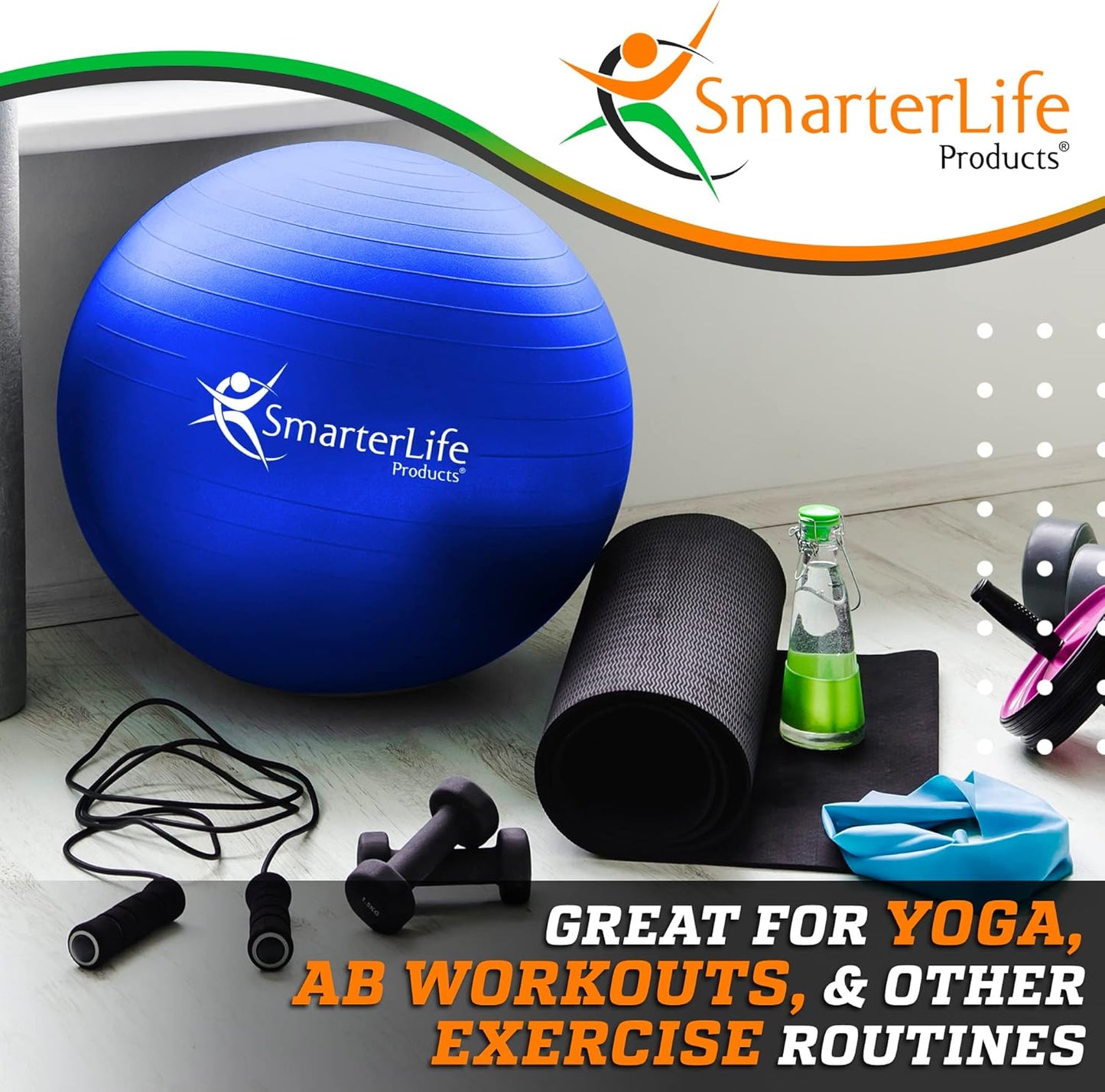 SmarterLife Exercise Ball Yoga Ball for Fitness, Balance, Stability, or Pregnancy, Gym Ball for Core Workout, Physical Therapy, Yoga Ball Chair for Office, Anti-Slip Anti-Burst