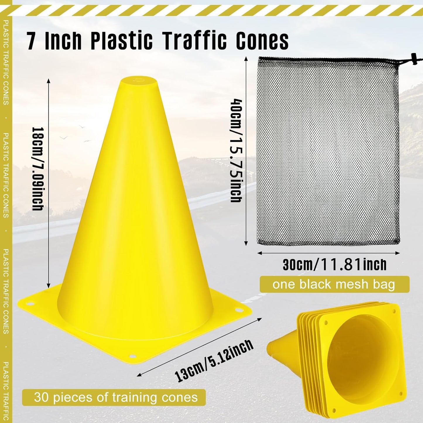 Syhood 30 Pack 7 Inch Plastic Traffic Cones Sports Training Agility Marker Mini Cones for Soccer, Skating, Football, Basketball, Indoor and Outdoor Games Sports Practice Equipment