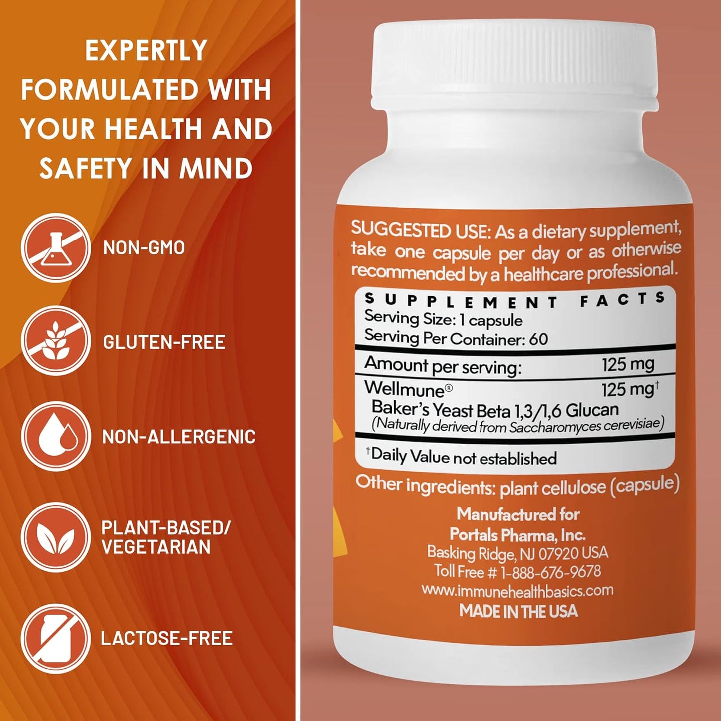 Ultra Strength Immunity - Clinically Proven Immune Support - Wellmune Highly Purified Beta Glucan - Gluten-Free, Non-allergenic, Non-GMO and Vegan Capsules - 60 Capsules, 125 mg