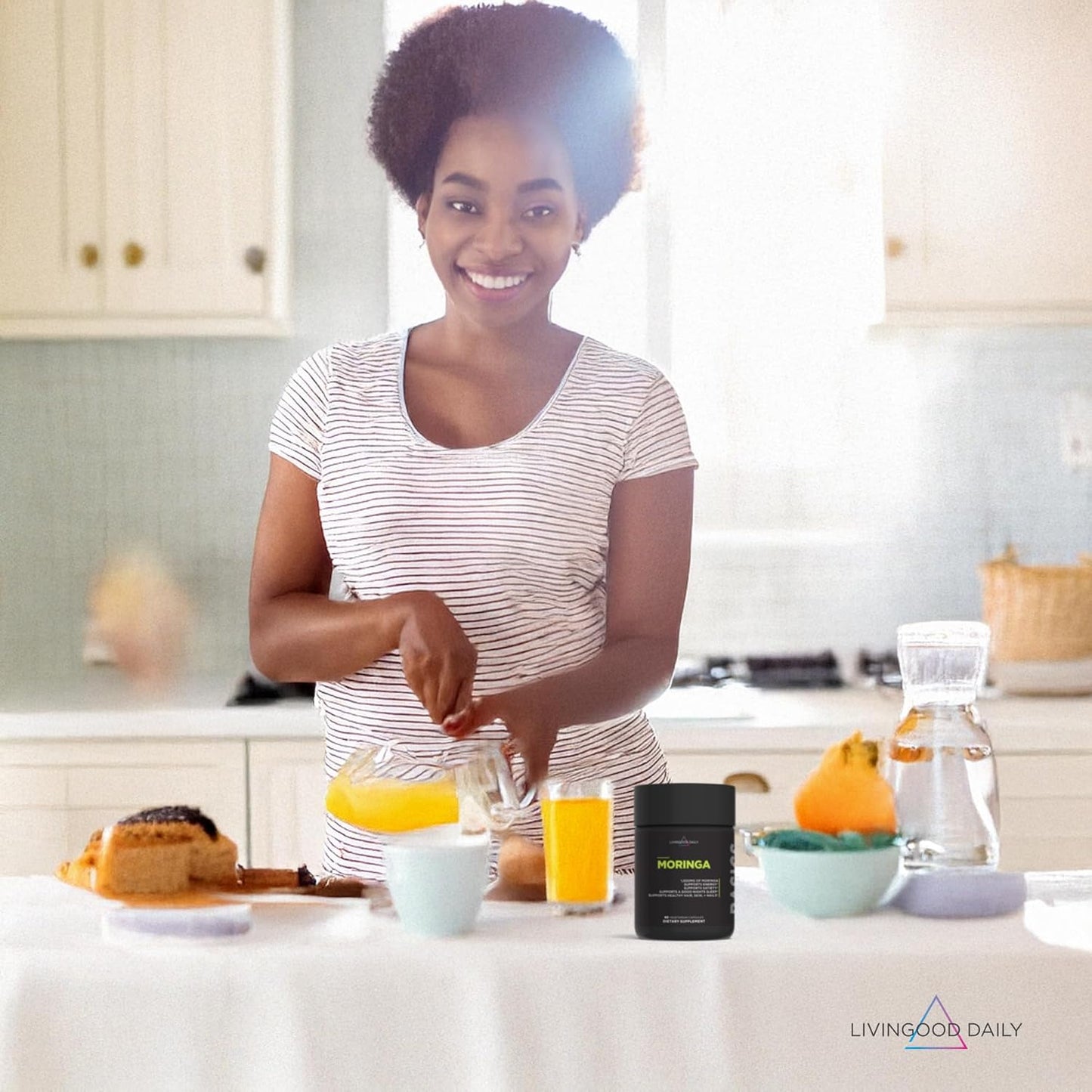 Livingood Daily Moringa Capsules, Moringa Supplement for Energy, Sleep, Satiety, Hair, Skin, Nails & Wellness, Plant Based Vegetarian, Gluten Free, Non GMO, Vegan, Daily Greens Superfood, 60 Capsules