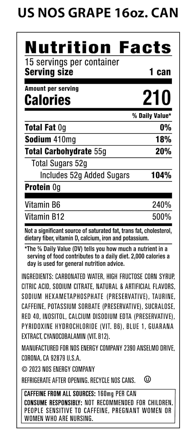 NOS GT Grape: High Performance Energy Drink. 16 Fl oz (Pack of 15)