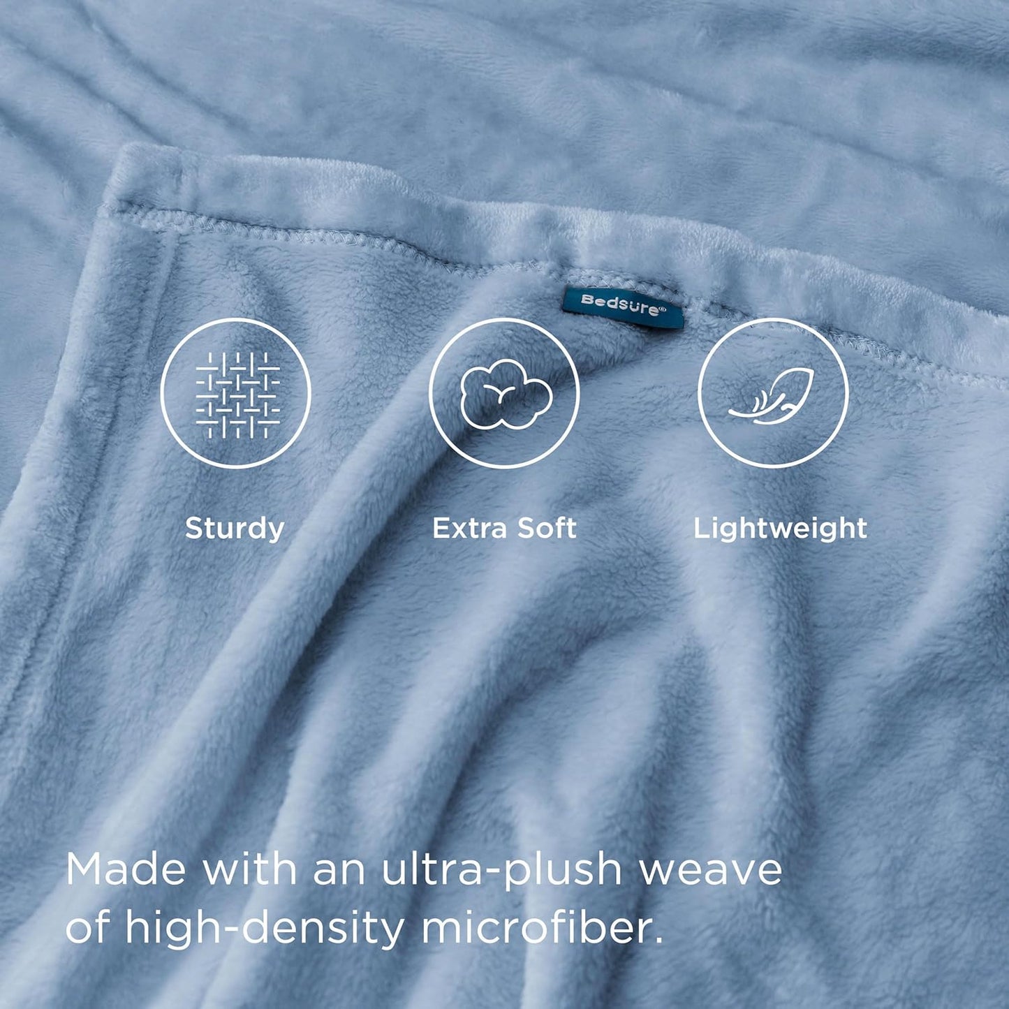 Bedsure Fleece Bed Blankets Queen Size Light Blue - Soft Lightweight Plush Fuzzy Cozy Luxury Blanket Microfiber, 90x90 inches