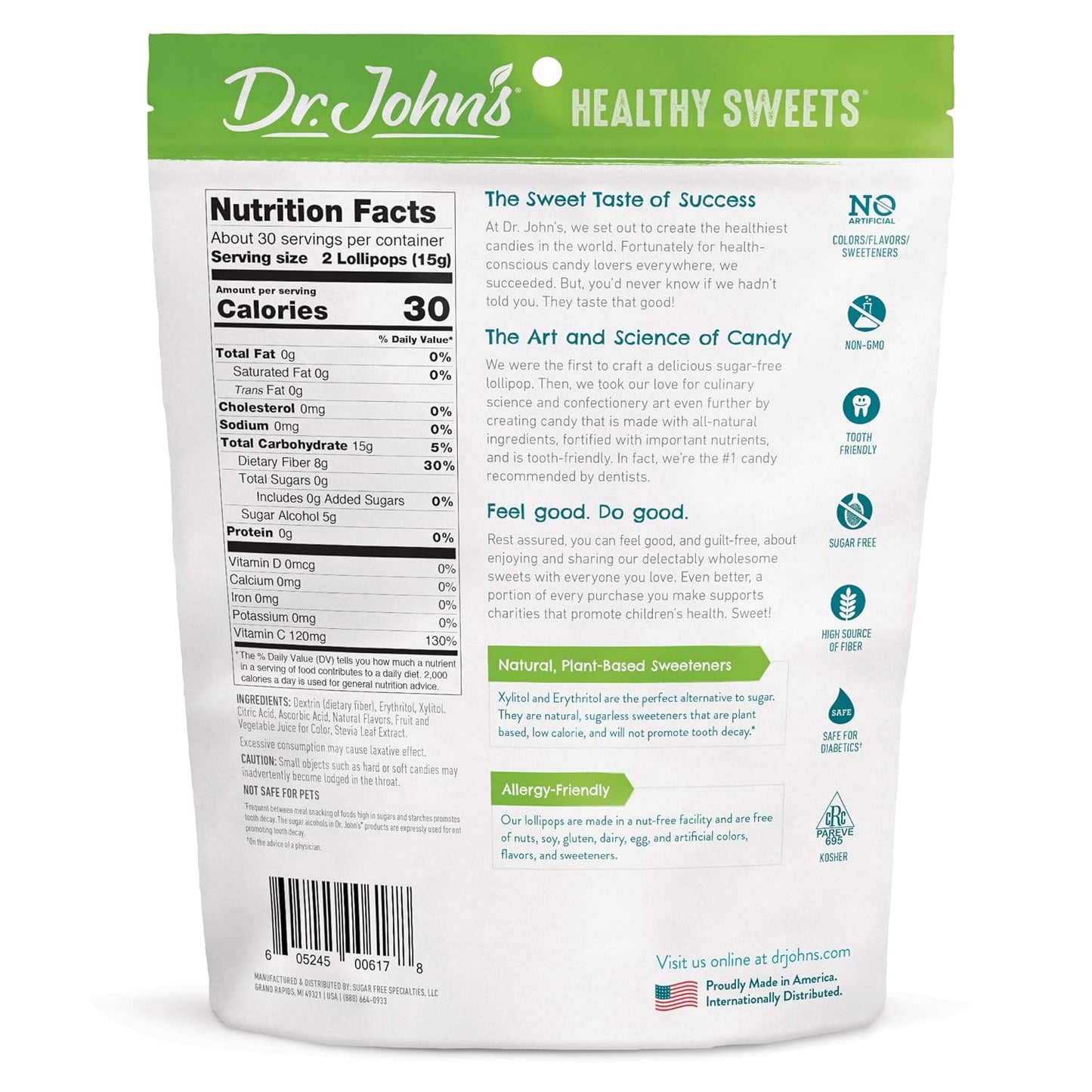 Dr. John’s Sugar Free Candy, Healthy Lollipops with Zero Sugar, Low Calorie Snacks, Keto Friendly Hard Candy Sweets, Cherry Oval, 60 Count, 1 LB