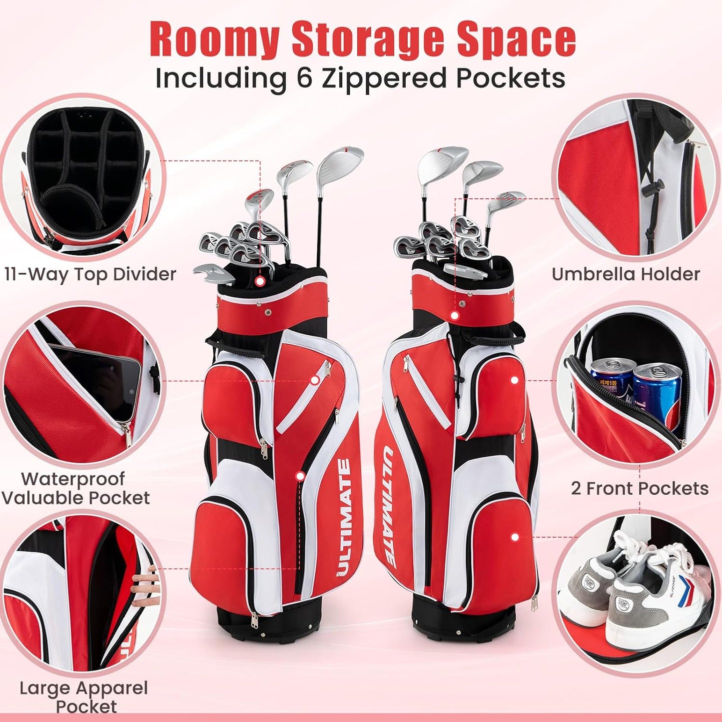 Tangkula 9/10/12 Pieces Women's Complete Golf Clubs Set, Golf Club Package Set with 460CC Driver, Fairway Wood & Hybrid, Irons, Putter, Portable Regular Golf Club Set