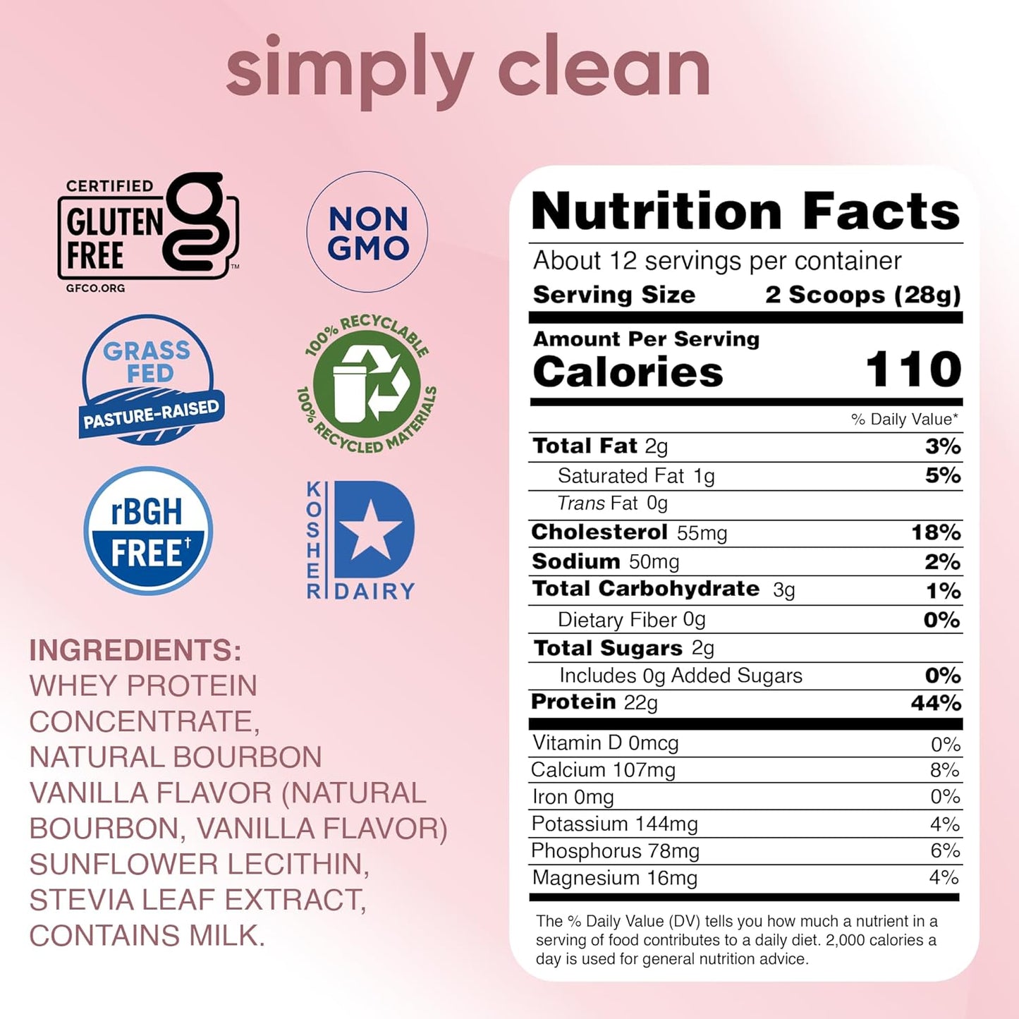 Simply tera's Pure Whey Protein Powder - Vanilla Protein Powder, Grass Fed Whey Protein Powder, Clean Protein Powder Without Artificial Sweeteners, Non-GMO, Kosher, rBGH-Free, Soy-Free - 12 Oz