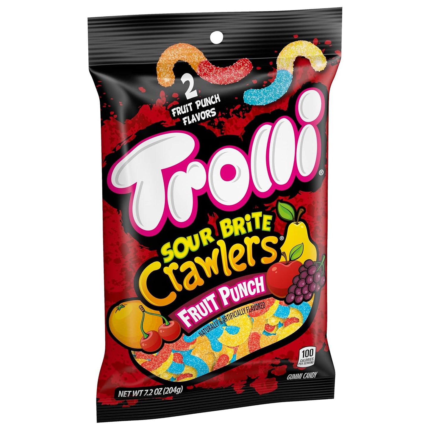 Trolli Sour Brite Crawlers Candy, Fruit Punch Flavored Sour Gummy Worms, 7.2 Ounce (Pack of 2)