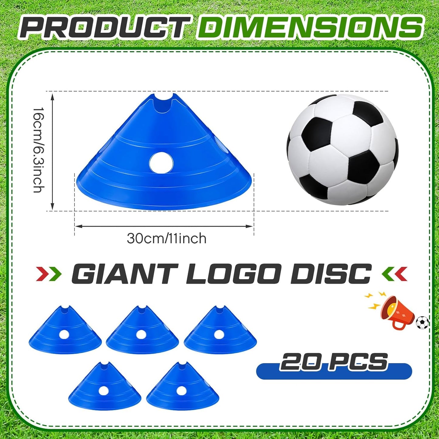ShinyRelief Jumbo Disc Cones Jumbo Soccer Cones with Mesh Bag Giant Large Agility for Soccer Training Adult Sports