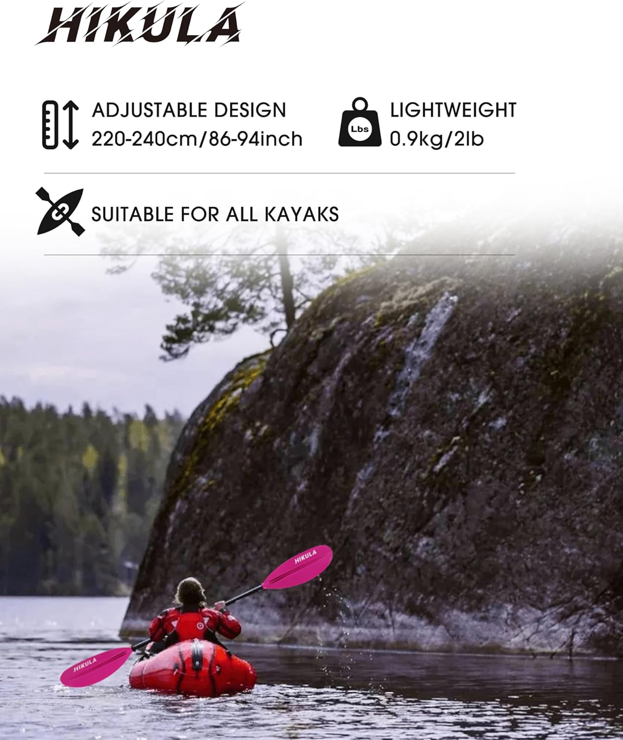 Kayak Paddle Aluminum Shaft Paddle with Nylon Blades, Floating Adjustable Kayaking Oars, 3 Piece, 220-240cm/86-94 Inches,Black/Rose/Teal/Black/Orange/Grey