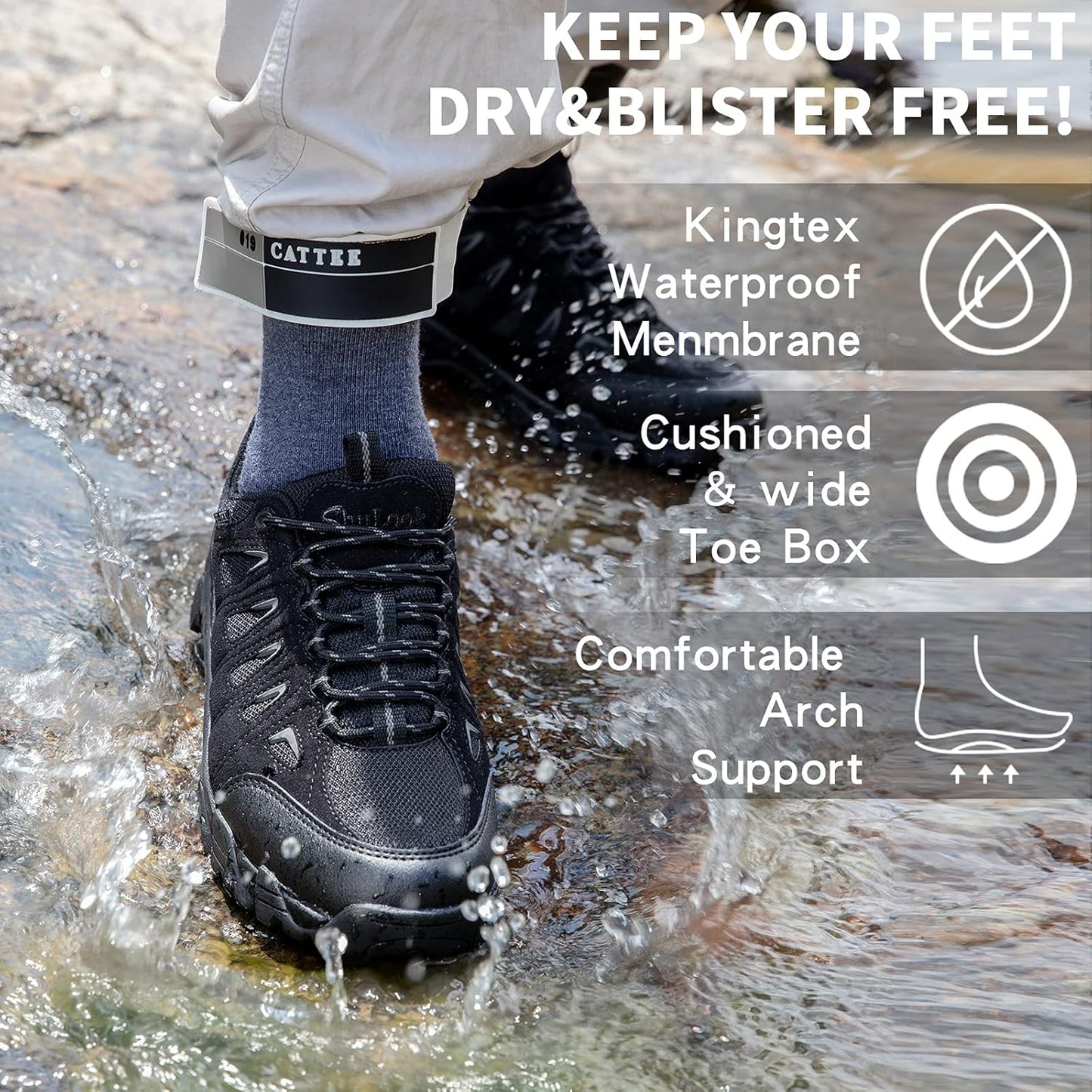 SHULOOK Men's Waterproof Hiking Shoes Lightweight Anti Slip Outdoor Ankle Boots Breathable Hike Trekking Trails Shoe