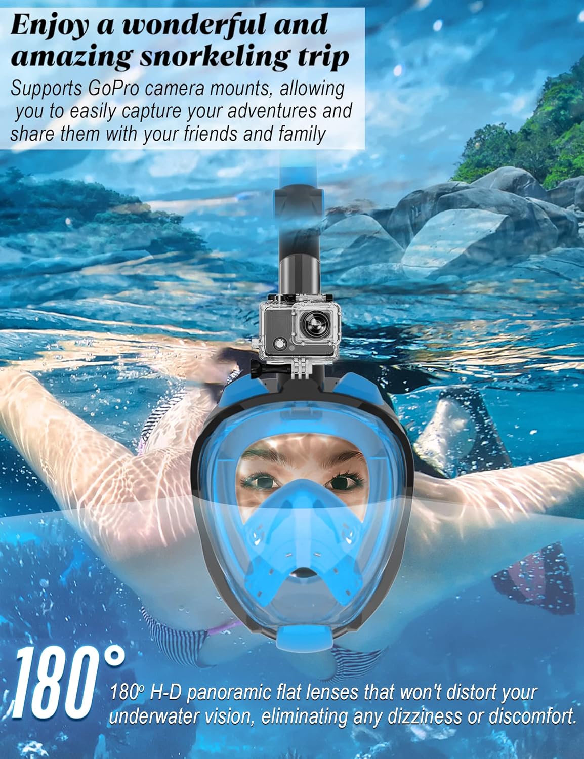 W WSTOO Full Face Snorkel Mask Adults,Suitable for Beginners Dry Top Snorkeling Gear,Can Your Mouth or Nose to Breathe,180 Degrees Panoramic View,Anti-Fog Anti-Leak,Summer Travel and Vacationing Gifts