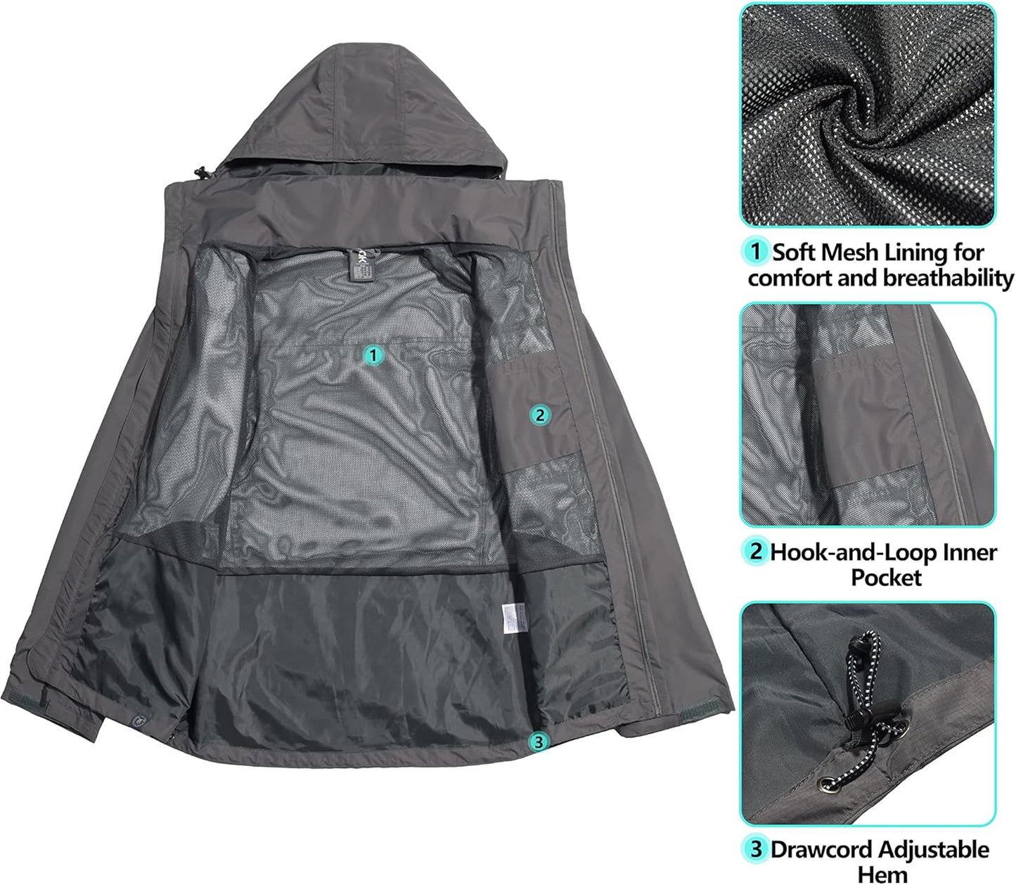 Little Donkey Andy Men's Waterproof Rain Jacket Outdoor Lightweight Hooded Raincoat for Hiking Golf Travel Fishing