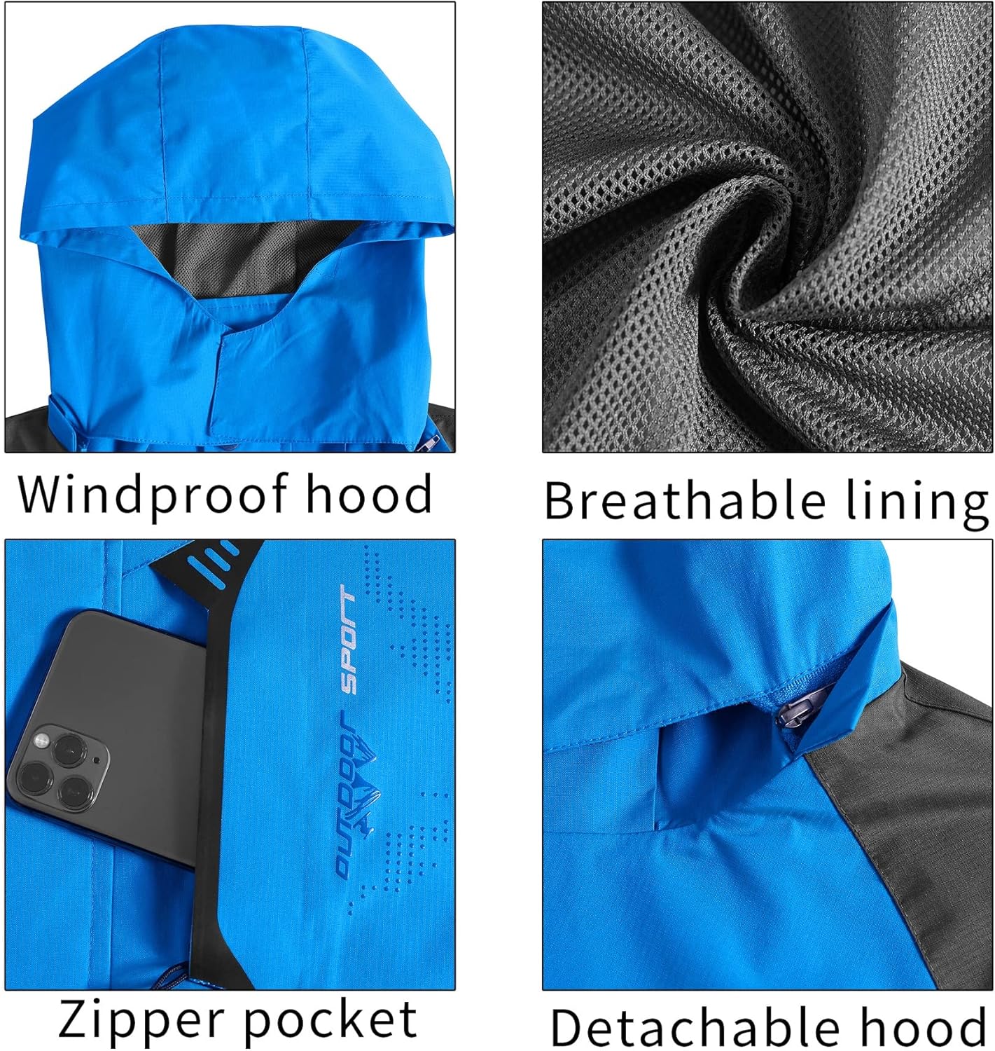 TEZO Mens Rain Jacket Waterproof with Hooded Hiking Coat Lightweight Windbreaker