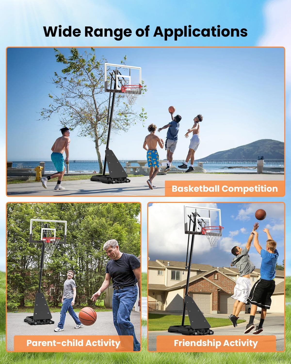 IGL In ground Basketball Hoops Outdoor, 10ft Height Adjustable Basketball Goal In ground with Shatterproof Backboard and Pro-Style Rim