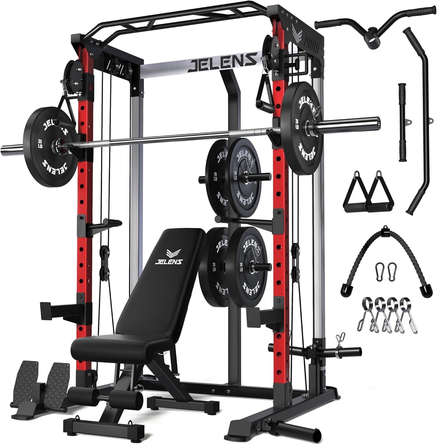 Power Cage, 2000LBS Multi-Function C21 Power Rack with Dual Pulley Cable Crossover System, All-in-One Squat Rack with More Training Attachments