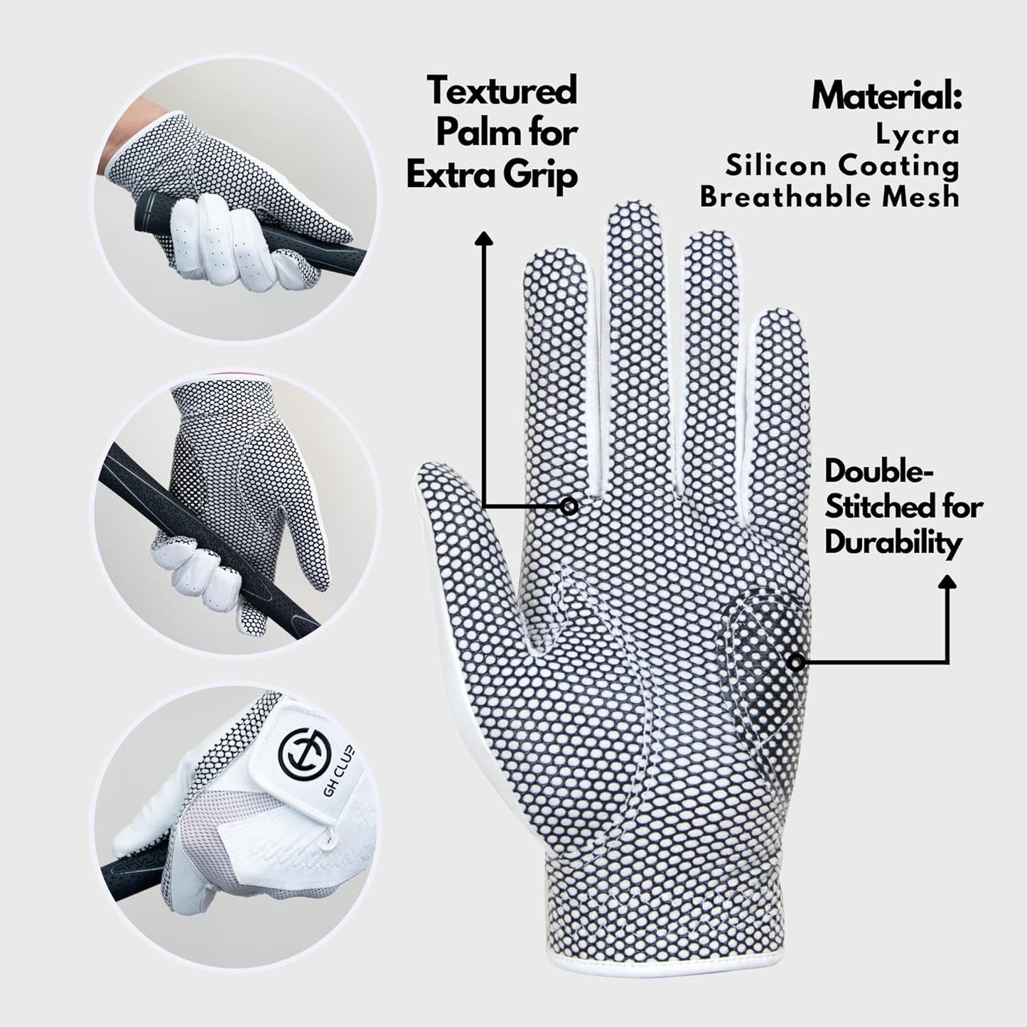 Men's Polyurethane Non-Slip Synthetic Leather Golf Gloves Two Left Hand Gloves Two Pack