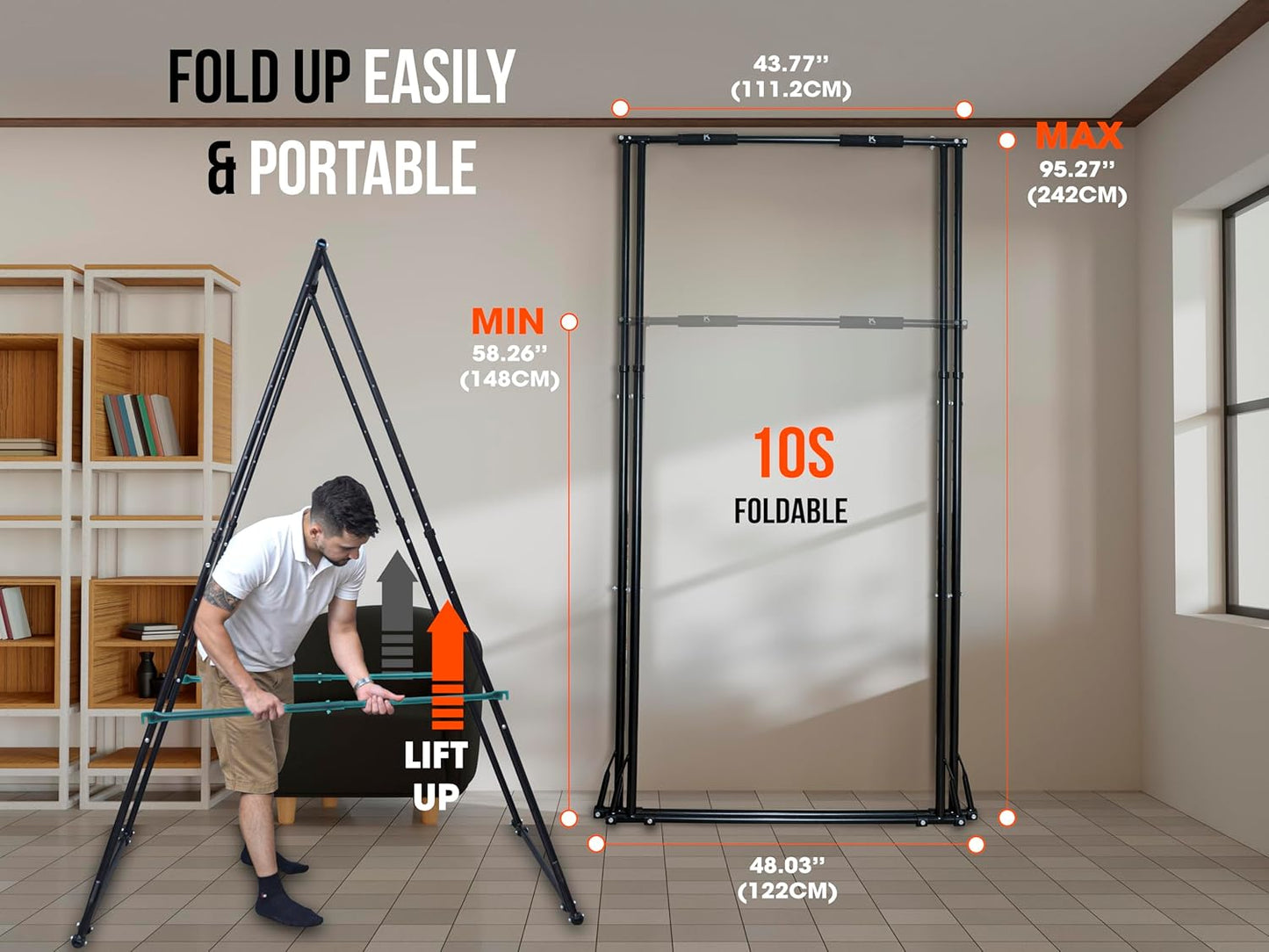 KHANH TRINH Foldable Pull Up Bar Stable Gymnastics Equipment Portable Aerial Yoga Stand Durable Frame For Hammock Chair, Therapy Sensory Swing. Adjustable Back Stretcher For Lower Back Pain Relief