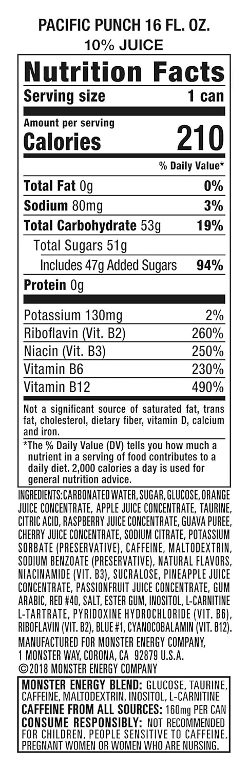 Monster Energy Juice Monster Pacific Punch, Energy + Juice, Energy Drink, 16 Ounce (Pack of 15)