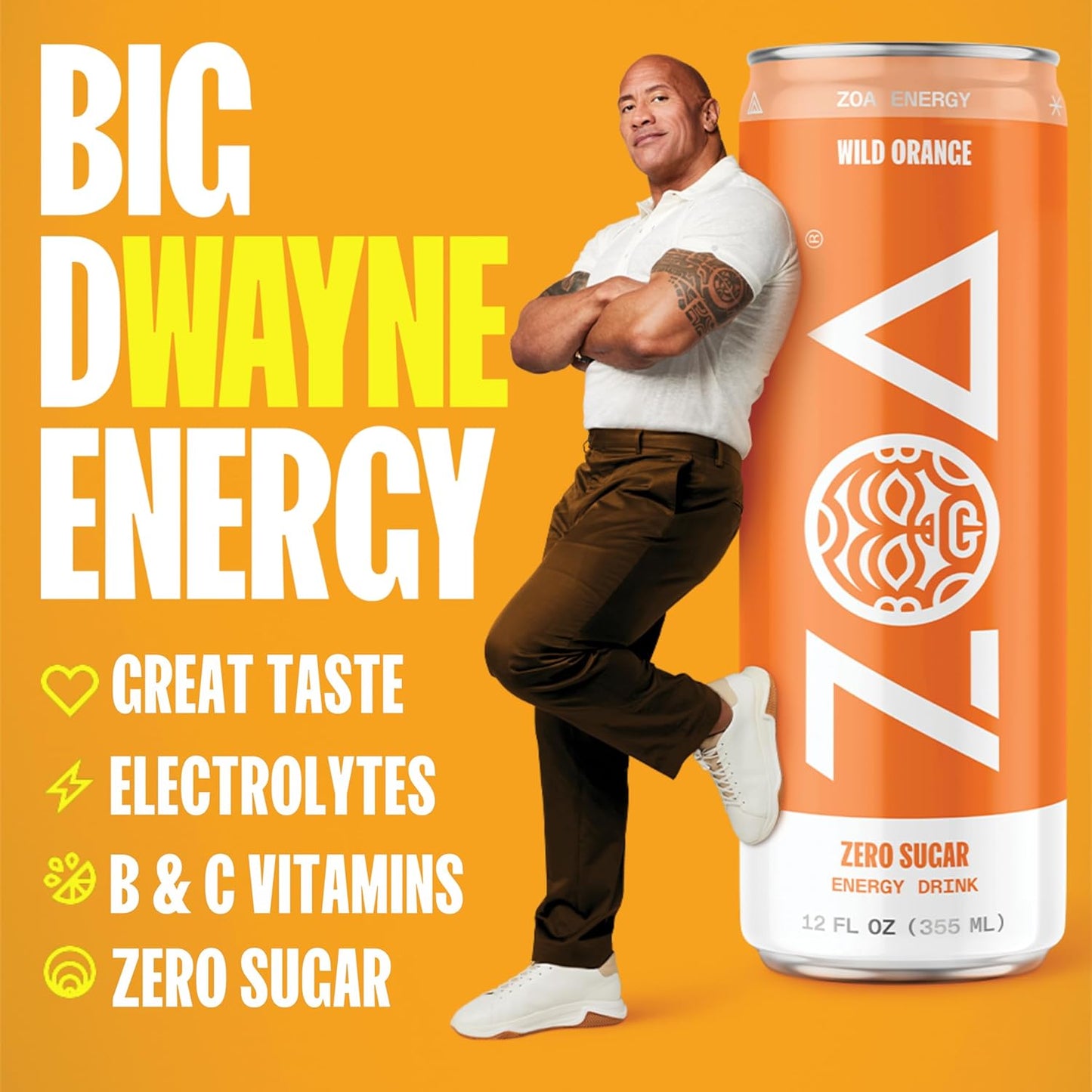 ZOA Zero Sugar Energy Drinks, Wild Orange - Sugar Free with Electrolytes, Healthy Vitamin C, Amino Acids, Essential B-Vitamins, and Caffeine from Green Tea - 12 Fl Oz (12-Pack)