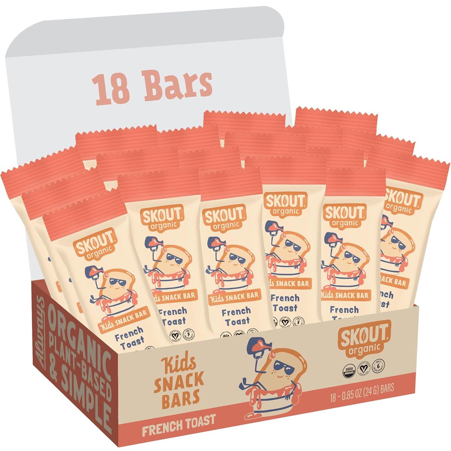 Skout Organic French Toast Frenzy Kids Snack Bars (18 Pack) | Organic Kids Snack Bars | Plant-Based Nutrition | Vegan | Gluten, Dairy, Grain, Peanut, Tree Nut & Soy Free