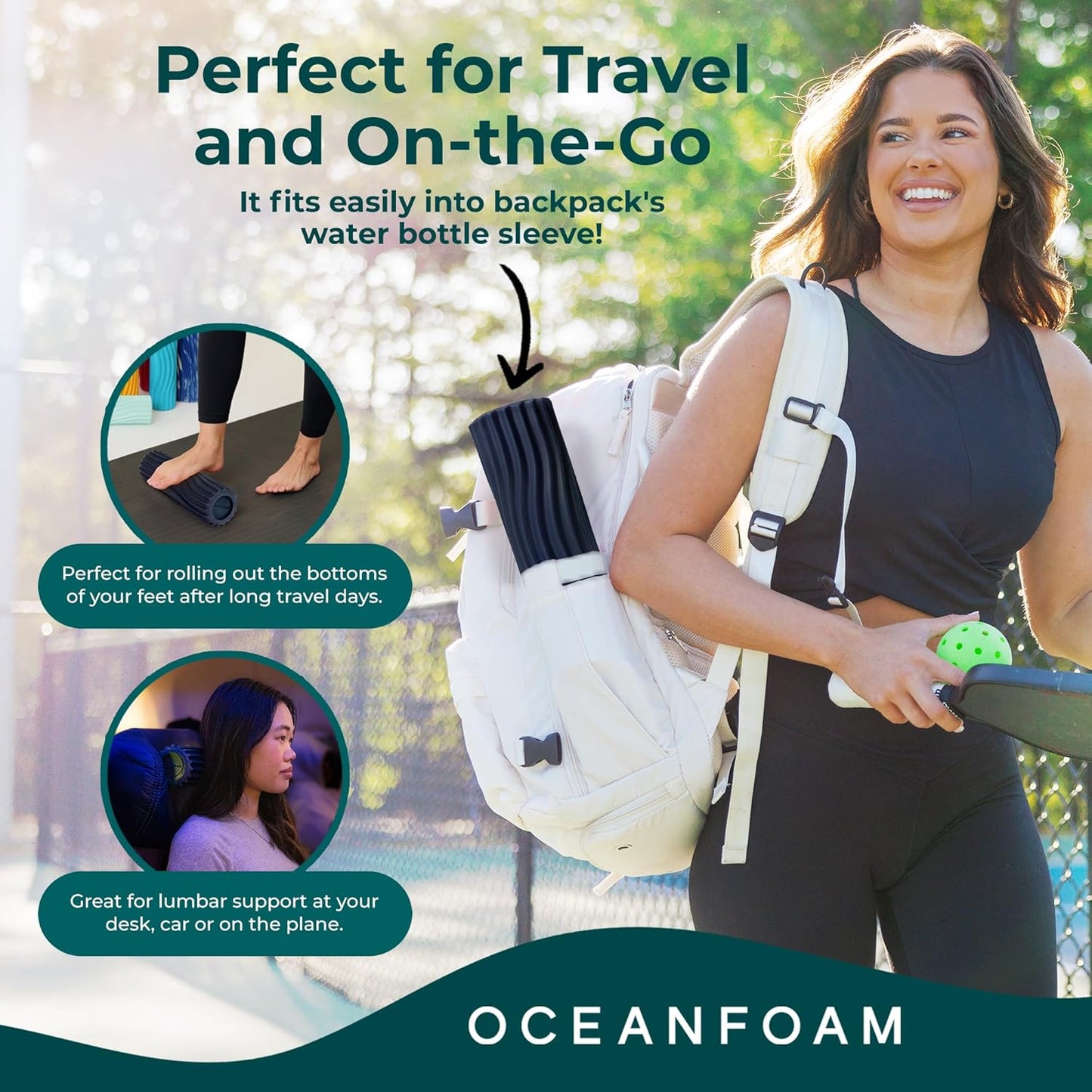 Oceanfoam Ripple Travel Foam Roller (11" x 3.35") Firm Mini Foam Roller for Physical Therapy, Deep Tissue Massage, Back Pain, High Density, Ergonomic Wave Textured, Yoga, Pilates, Exercise (Dark Navy)