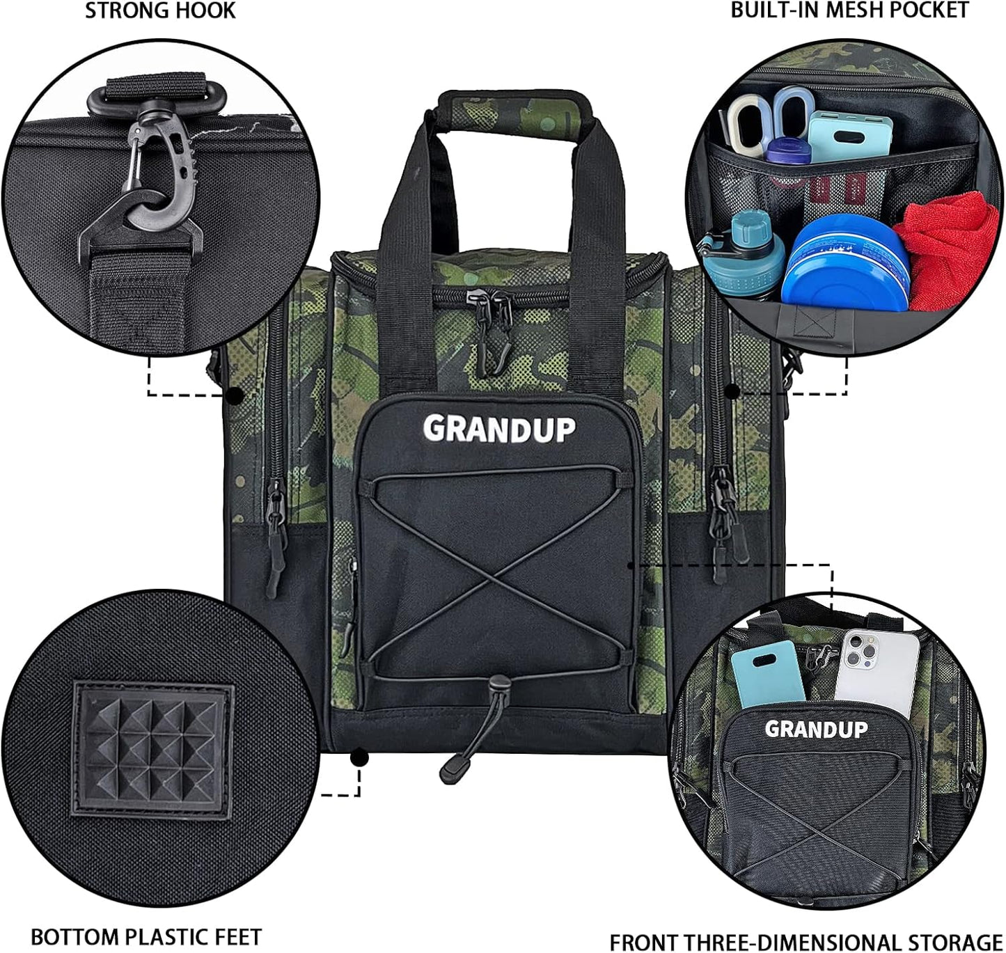 GRANDUP Bowling Ball Bag for Single Ball - Black Bowling accessories Ball Tote Bag Bowling Bag with Padded Ball Holder - Fits Bowling Shoes Up to Mens Size 14