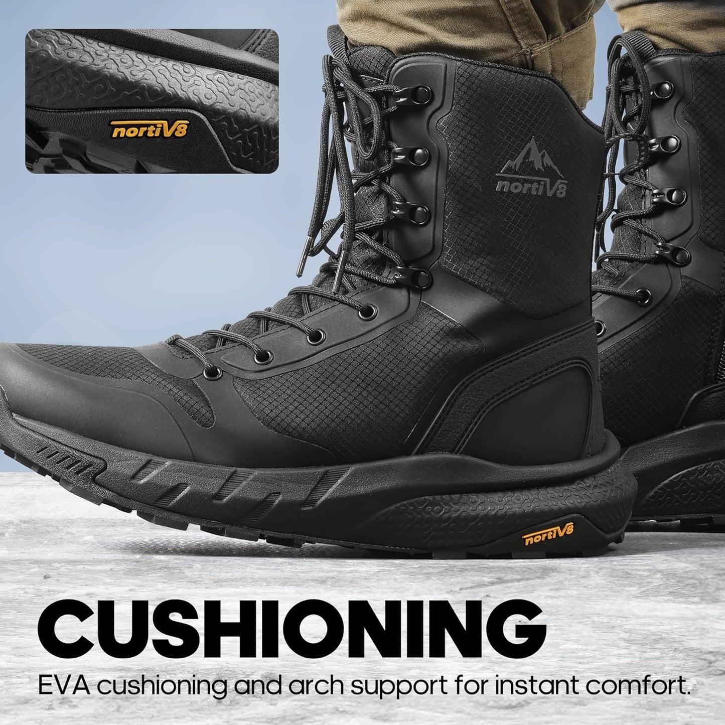 NORTIV 8 Men's Military Tactical Boot Lightweight Comfortable Boots for Work All Day Side Zipper Motorcycle Combat Hiking Boots Metrostrike(8-9 Inches)