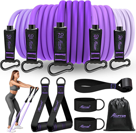 HPYGN Resistance Bands, Exercise Bands with Handles, Fitness Bands, Workout Bands with Door Anchor and Ankle Straps, for Heavy Resistance Training, Physical Therapy, Shape Body, Yoga, Home Workout Set