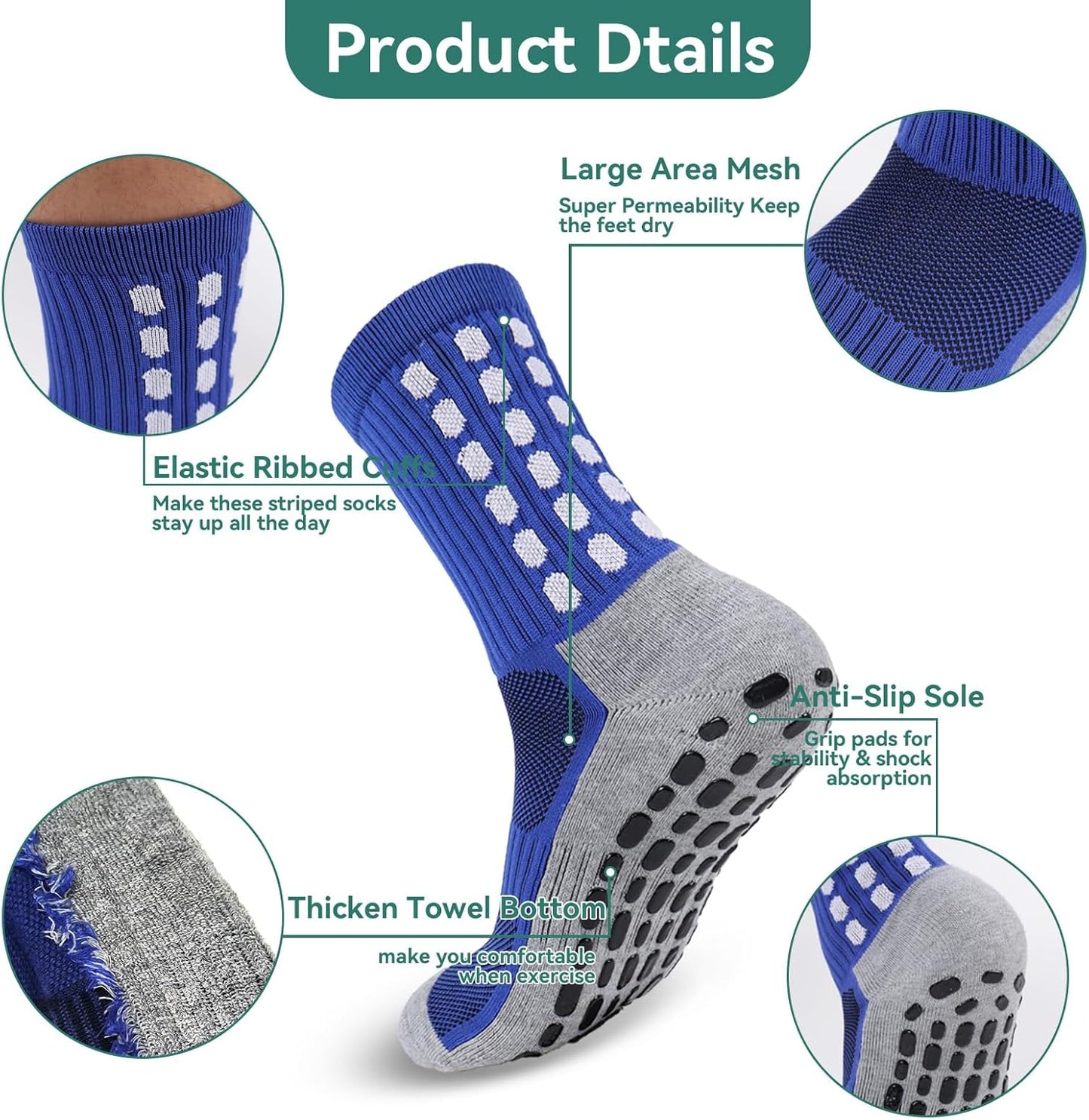 2 Set Grip Soccer Socks with Shin Guard Sleeves Non Slip Soccer Leg Sleeve Socks for Men Women