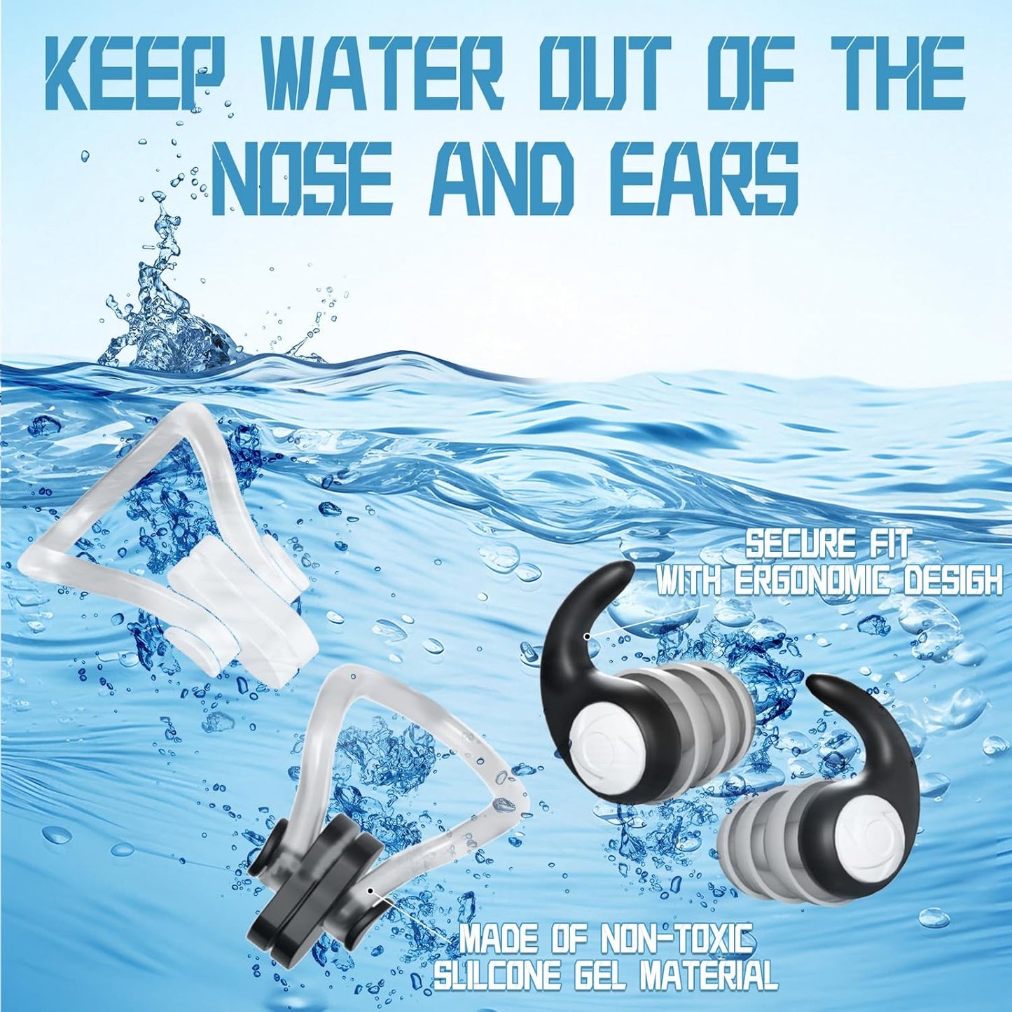 Swimming Nose Clip Ear Plugs - 9 Packs Silicone Swim Nose Plugs with Earplugs for Adult,Waterproof Pool Nose Plug for Diving Surfing and Other Water Sports with Storage Box,Multi-Color