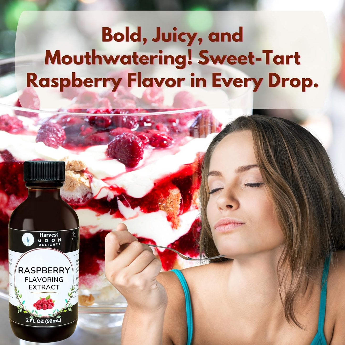 Natural Raspberry Extract - 2 oz - Water-Soluble - By Harvest Moon Delights - Raspberry Extract for Baking, Ice Cream, Drinks, and Candy - Flavoring - Sugar Free