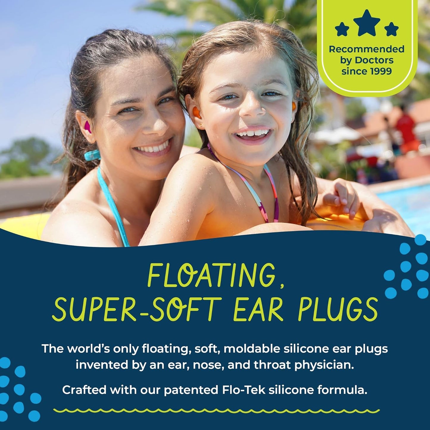 Earvolution Floating Putty Buddies Ear Plugs for Swimming - Invented by an Ear Physician - Moldable, Premium, Silicone - Floats on Water - Waterproof - Made in The USA - 3 Pack - Red/White/Blue