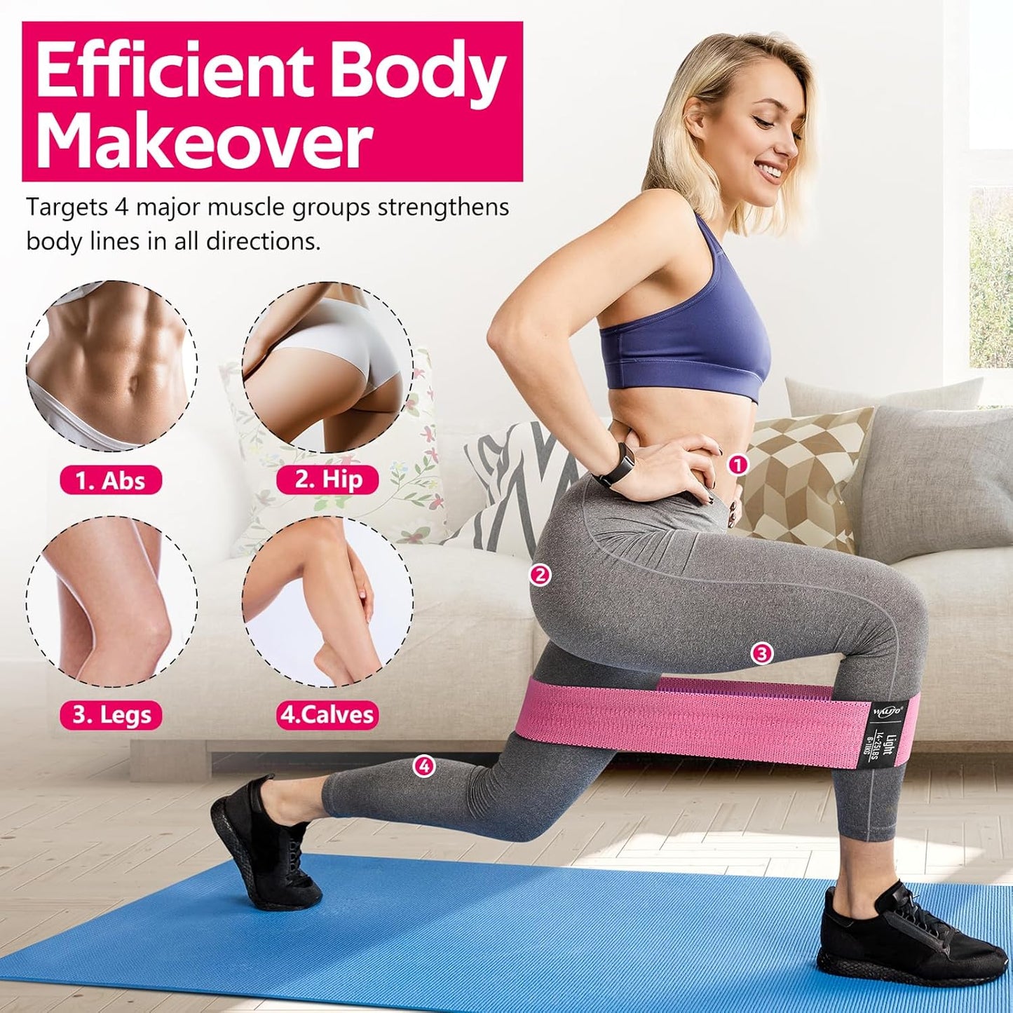 WALITO Resistance Bands for Working Out, Fabric Exercise Bands for Legs and Butt, Workout Bands for Women and Men, Booty Band for Yoga Starter Set, Pilates, Rehab, Fitness and Home Workout