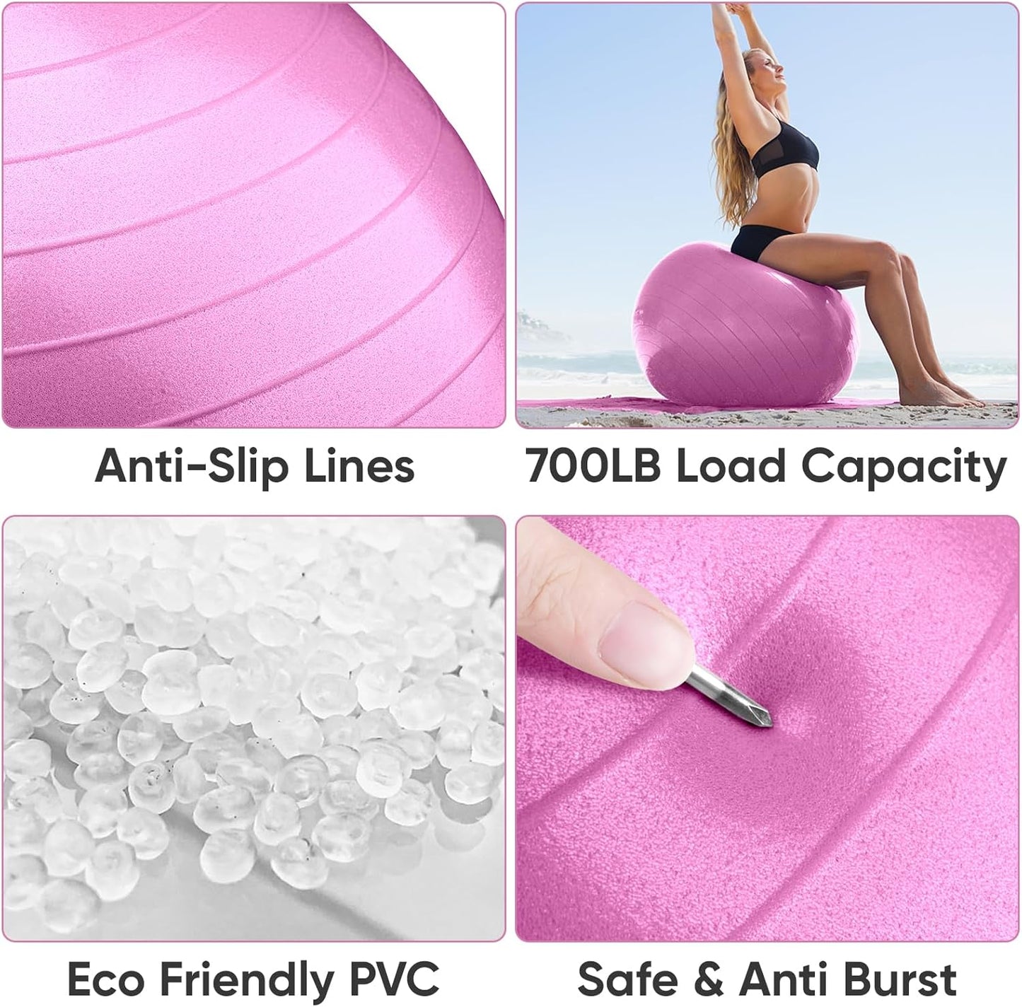 APEXUP Yoga & Pilates Ball - Anti Slip Heavy Duty Gym Ball for Fitness, Balance & Core Workout