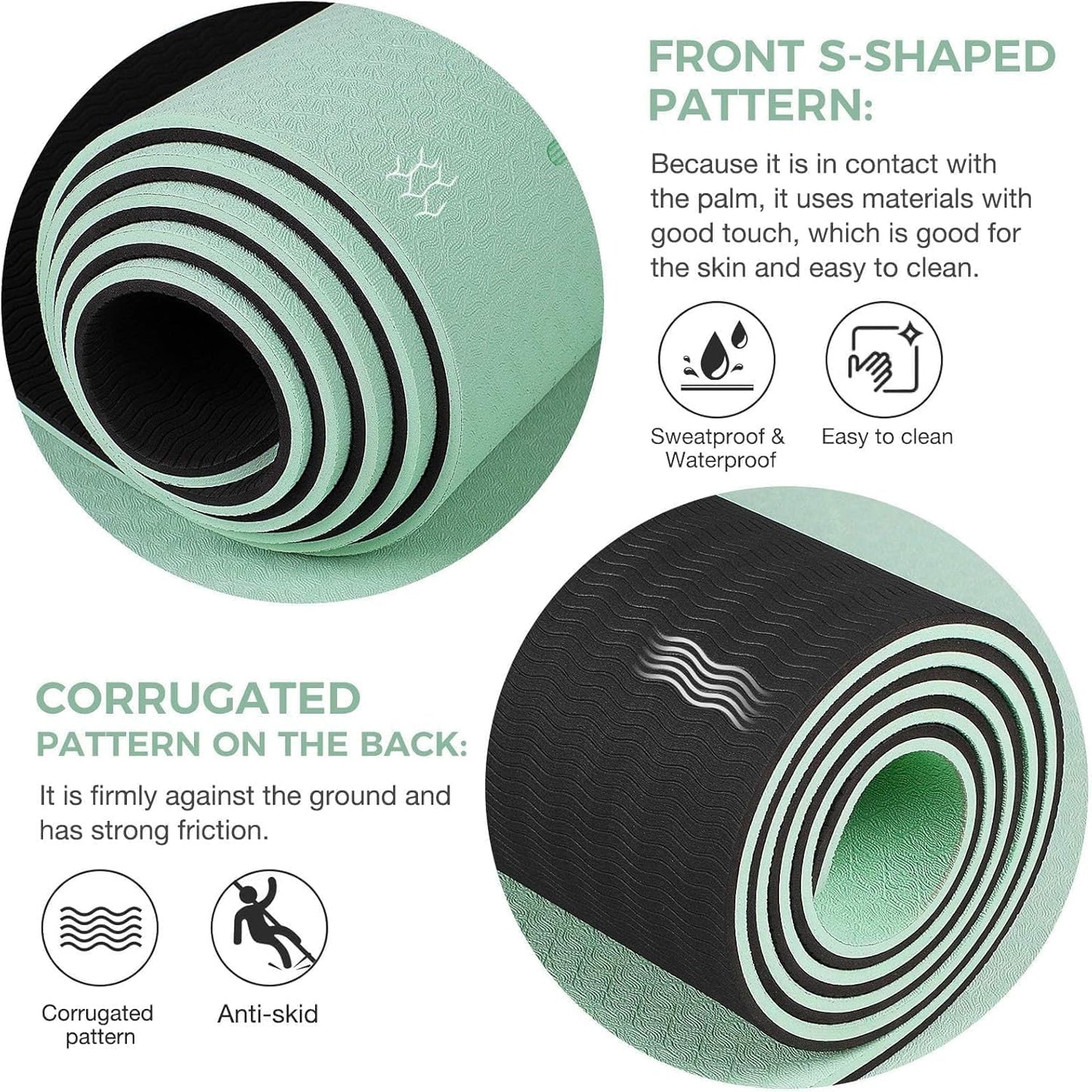 Yoga Mat Non Slip TPE Thick Yoga Mat with Alignment Mark, Large Size 72"L x 32"W x 0.32"Th or 0.24"Th, Anti-Tear Exercise & Fitness Mat for Yoga, Pilates & Floor Workouts