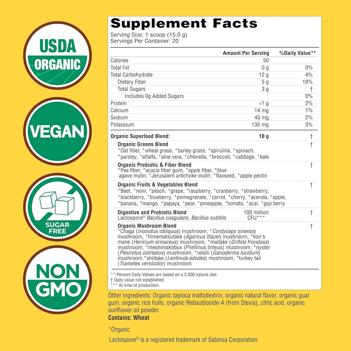 Country Farms Super Greens Apple Banana Powder Smoothie, Organic Super Foods, USDA Organic Drink Mix, Fruits, Vegetables, Mushrooms, Superfood Nutrition, 40 Servings, 2 Pack