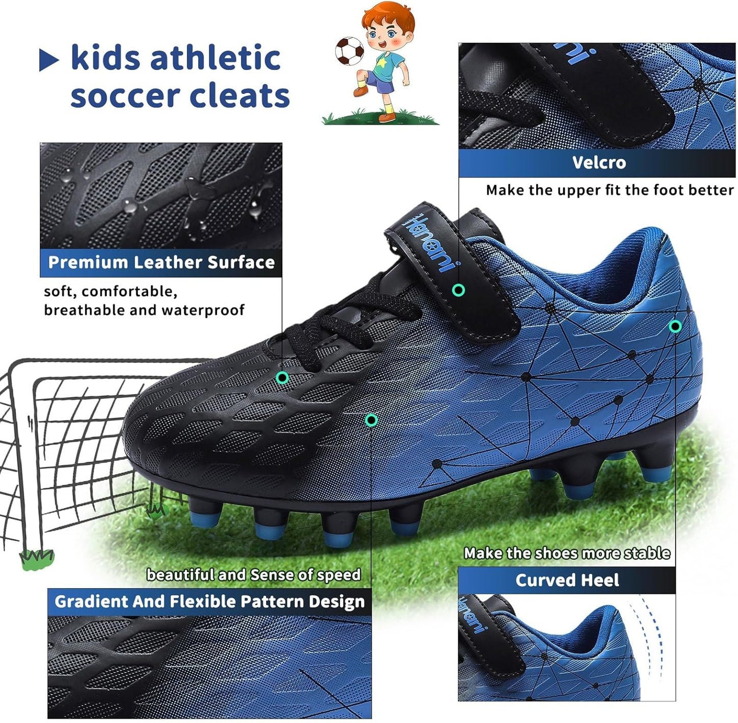 Hanani Boys Soccer Cleats Kids Girls FG/AG Soccer Athletics Sport Shoes Training Shoes Running Shoes Teenager Indoor Outdoor Football Shoes Sneakers for Unisex