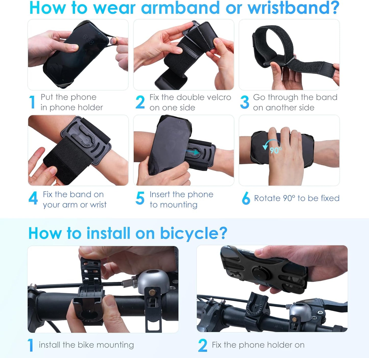 Cikyner Running Armband, 3 in 1 Running Phone Holder Sports Armband Bicycle Phone Holder 360° Rotatable & Detachable Running Phone Armband for 4.5-7'' iPhone Huawei for Gym Running Hiking