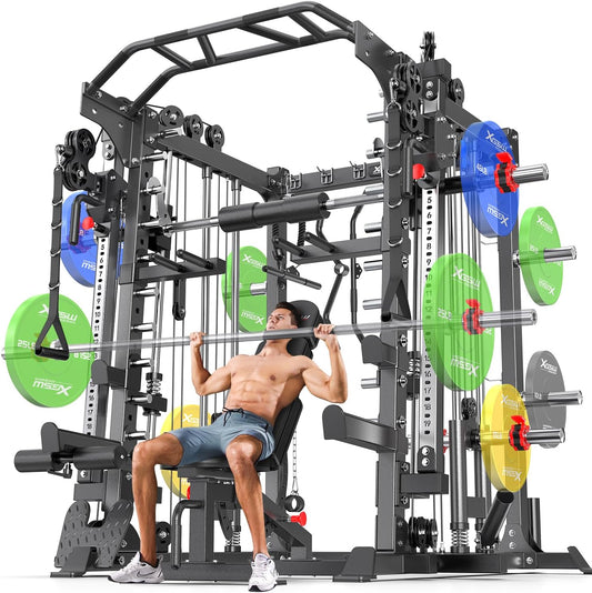 Smith Machine Power Rack Multifunctional Power Cage Deep Squat Rack Cable Crossover System Selectable More Training Attachment for Garage & Home Gym