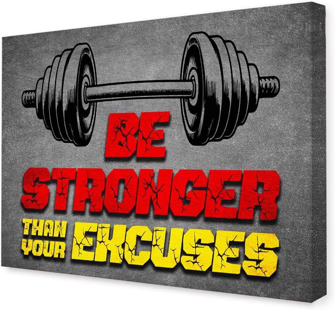 Gym Quotes Wall Art,Inspirational Workout Wall Decor,Be Stronger Than Your Excuses Canvas Wall Art for Home Gym Exercise Fitness Room