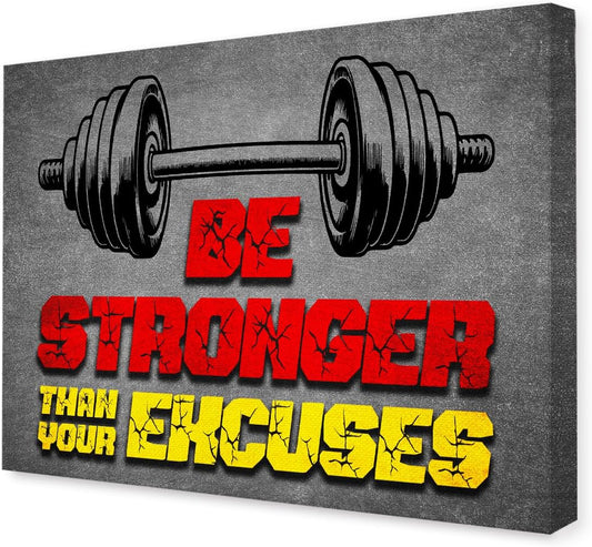 Gym Quotes Wall Art,Inspirational Workout Wall Decor,Be Stronger Than Your Excuses Canvas Wall Art for Home Gym Exercise Fitness Room