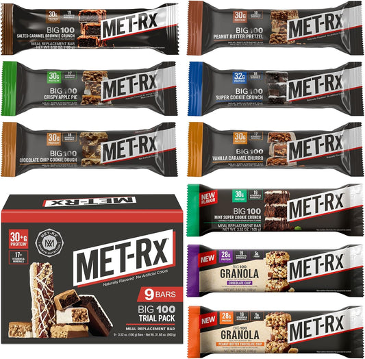MET-Rx Big 100 Trial Pack, Meal Replacement Bars, 9 Count
