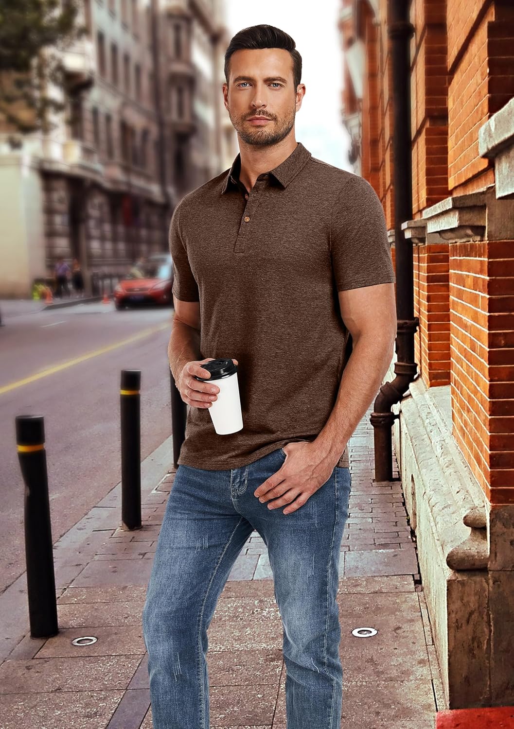 PEGENO Mens Polo Shirts Short Sleeve Casual Cotton Golf Shirts Performance Polo Shirts for Men